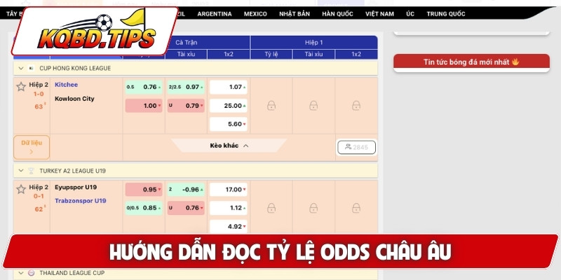 Hướng dẫn đọc tỷ lệ odds Châu Âu